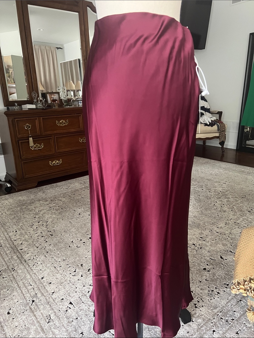 Satin Midi Skirt in Burgundy